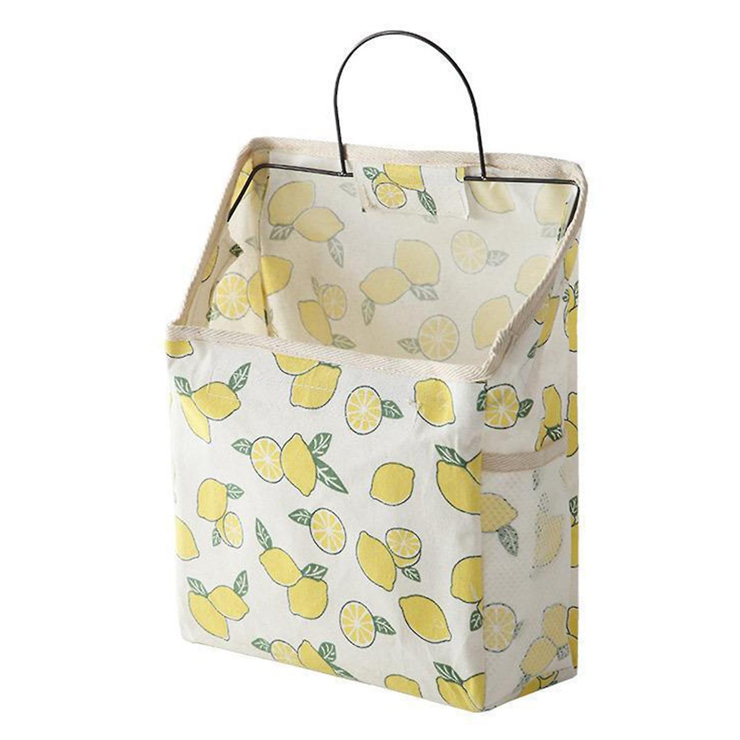 Hanging Storage Bag Wall-mounted Large Capacity Canvas Fruit Print Wall Storage Basket for Dormitory