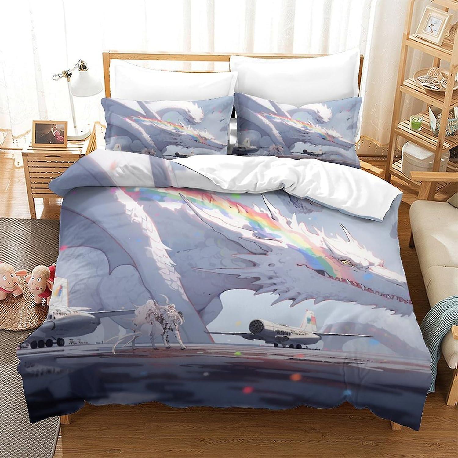 3 Pieces Wyvern Bedding Set with Pillowcases Fighter Duvet Cover with Zipper Closure Soft Microfiber Quilt Cover Double Size King