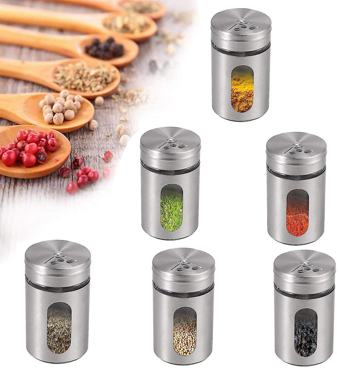 Spice Jars Set Of 6 Spice Shakers With Stainless Steel 90 Ml Spice Container With 3 Different Calibe
