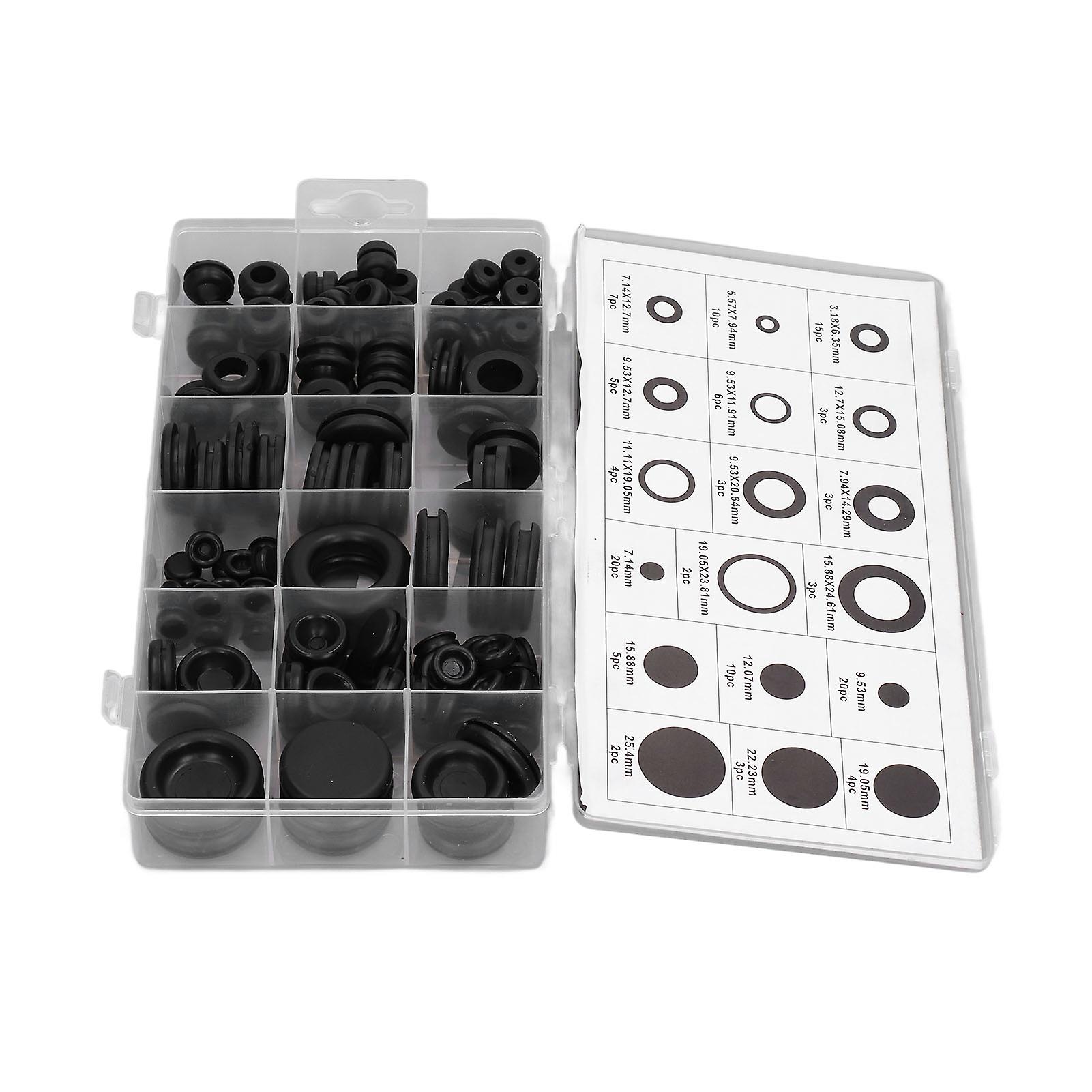 125PCS Black Rubber Grommet Assortment Sealing Eyelets Set