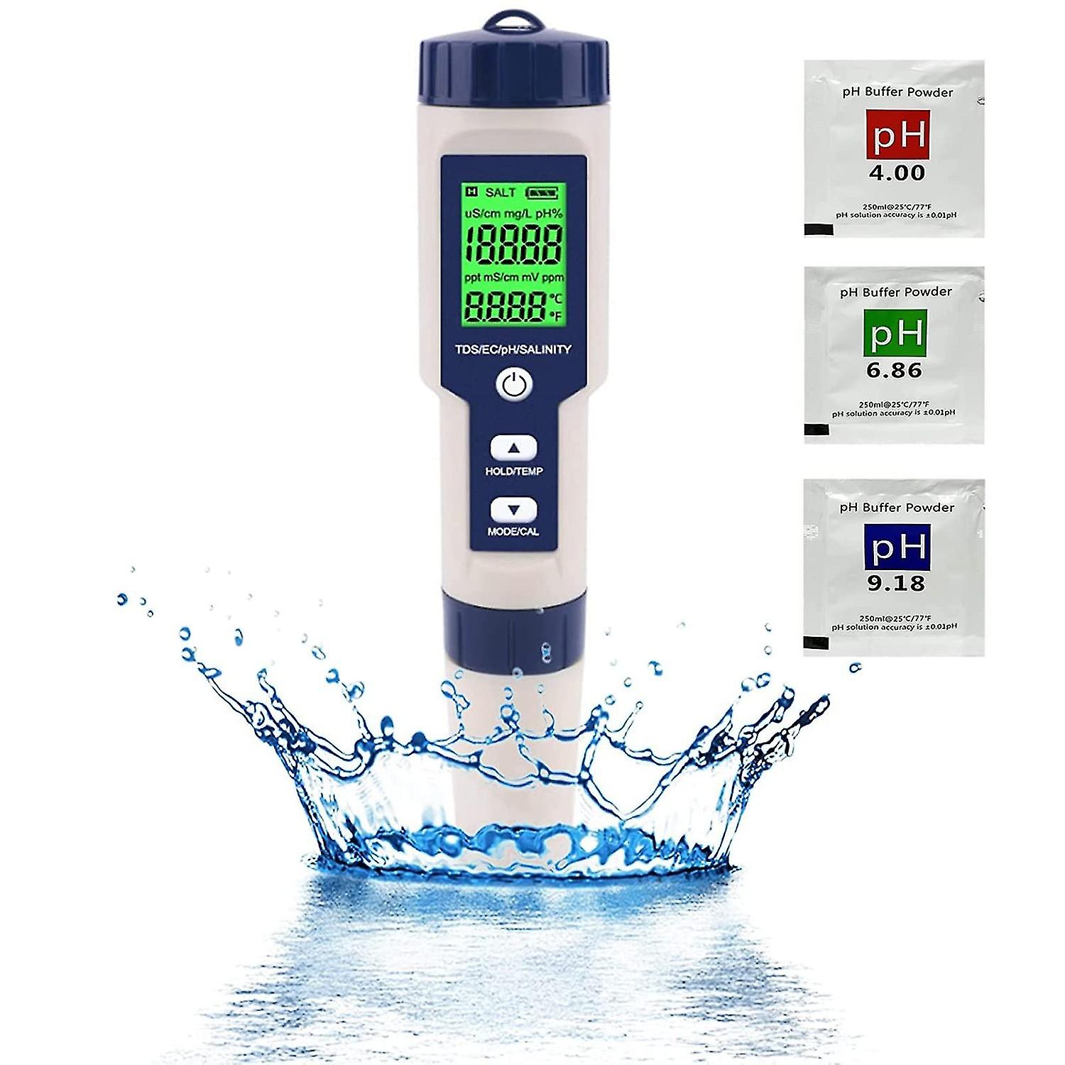 Ph Meter, 5 In 1 Ph/tds/ec/salinity/temperature, Water Quality Monitor Tester For Swimming Pools, Hy