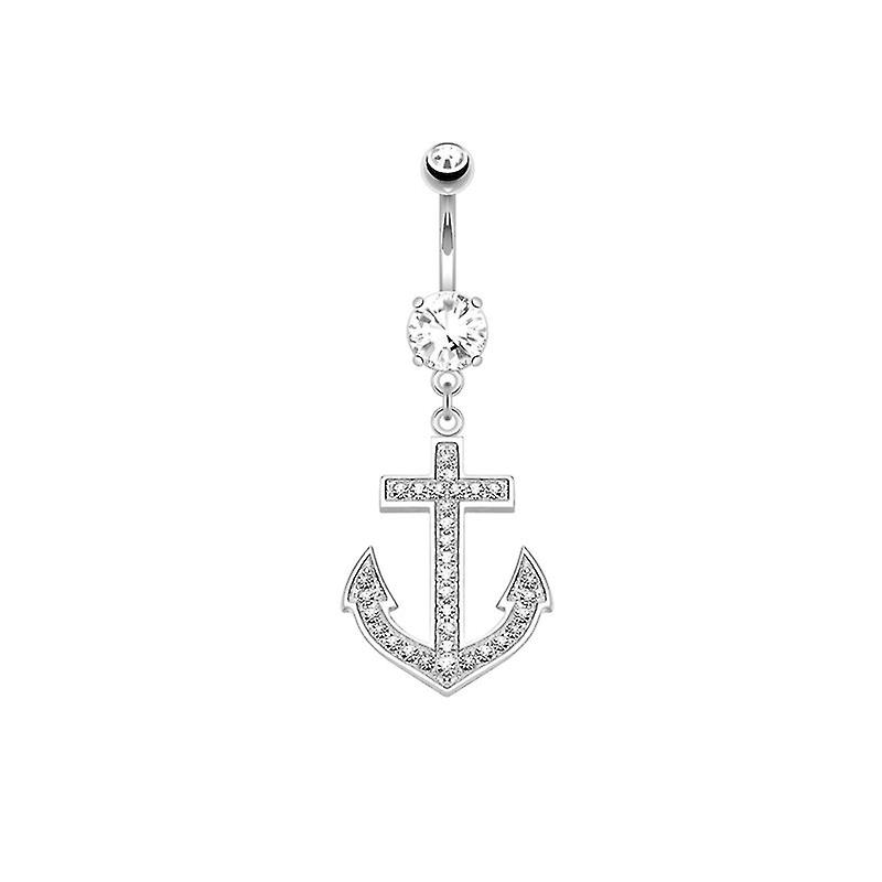 Solid 14k white gold anchor design navel ring