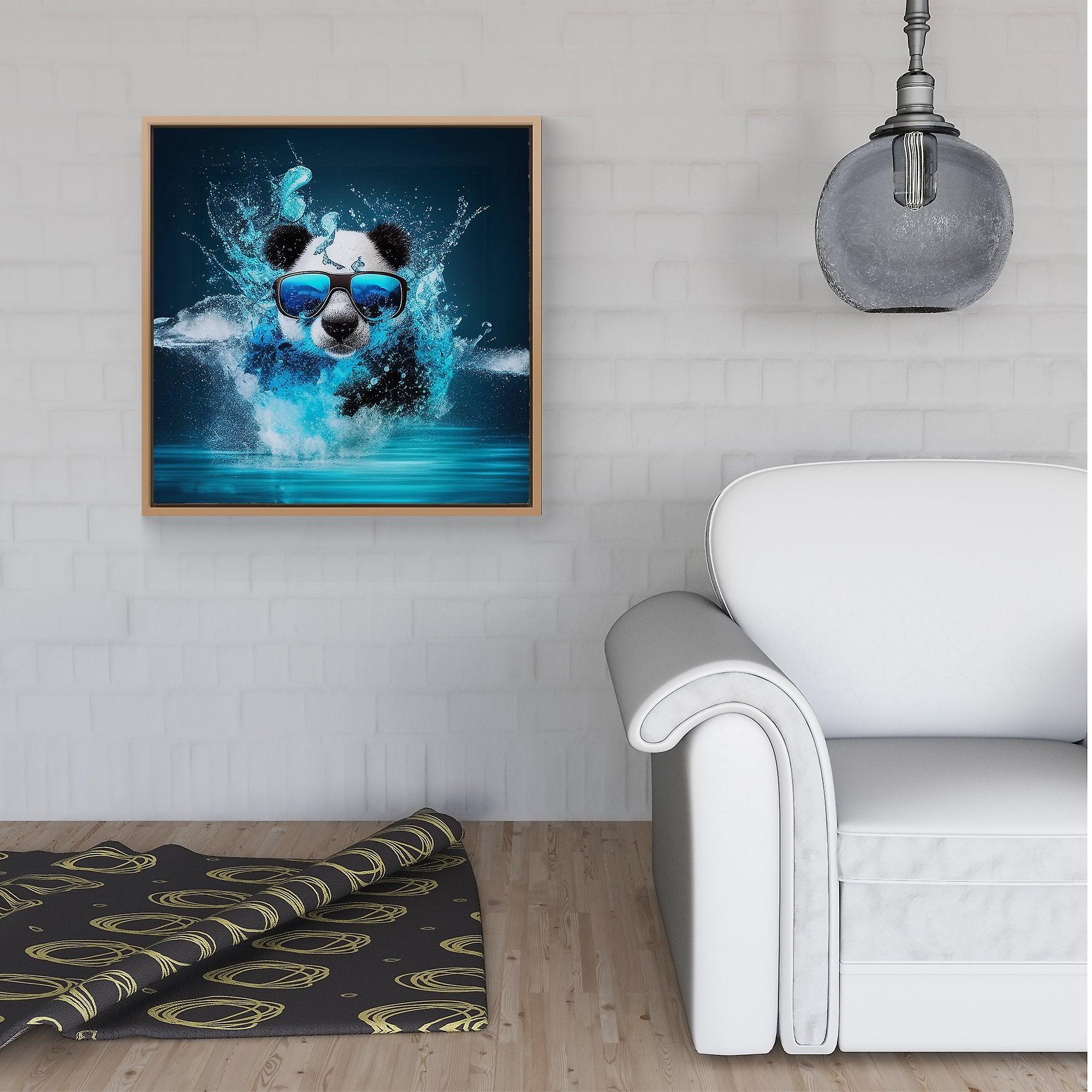 Panda Splashart Water Framed Canvas