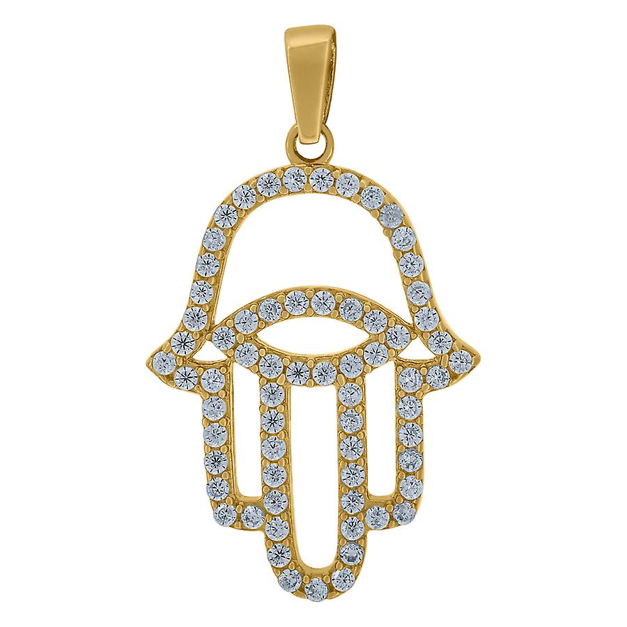 14k Yellow Gold Womens Cubic Zirconia Hand Of Humsa Religious Charm Pendant Necklace 26x15mm Wide-Pendant for Women