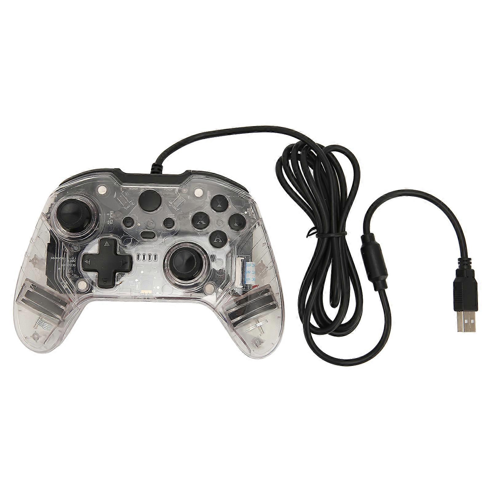Wired Game Controller Dual Vibration Rgb Transparent Shell Gamepad Joystick For Xbox Pc White