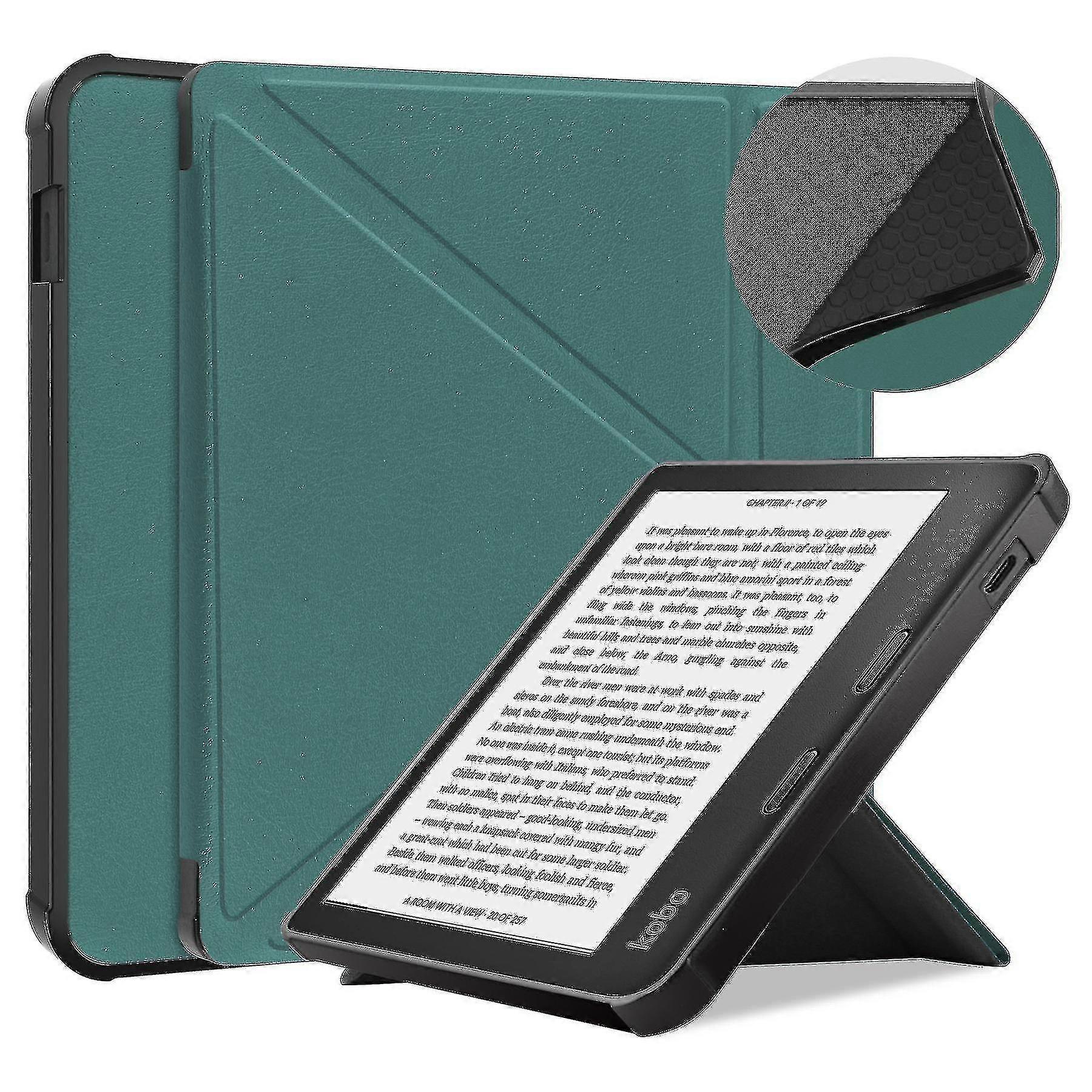 Case Compatível com Kobo Libra 2 - Estilo livro Pu Couro E-reader Capa Folio Case (Cor : Verde )