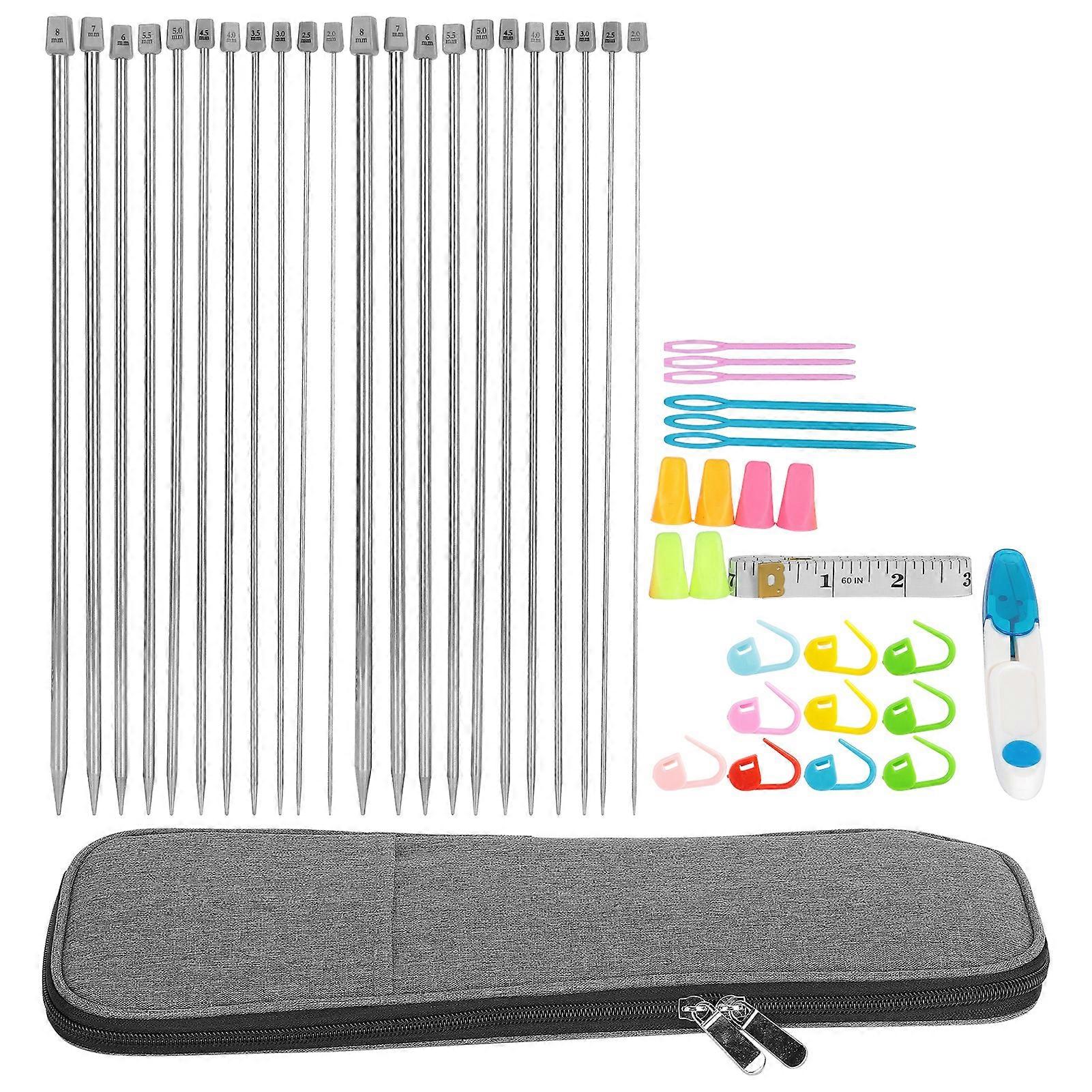 Knitting Needles Set Includes Rod Needle Marker Buckle Measuring Tape Storage Bag Sewing Tools