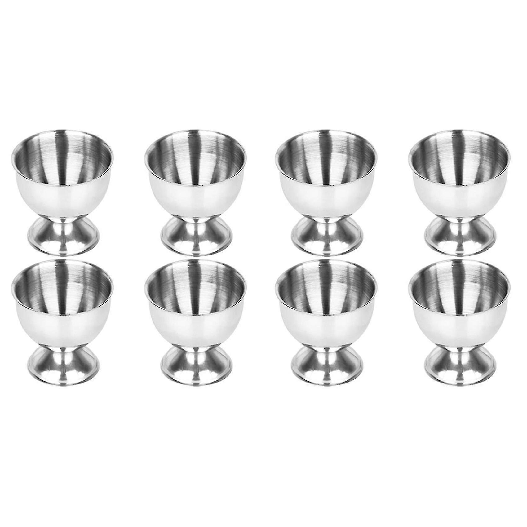 8x مجموعة أكواب البيض الفولاذ المقاوم للصدأ البيض المسلوق الصلب ولينة صينية أدوات أصحاب المطبخ، فضي