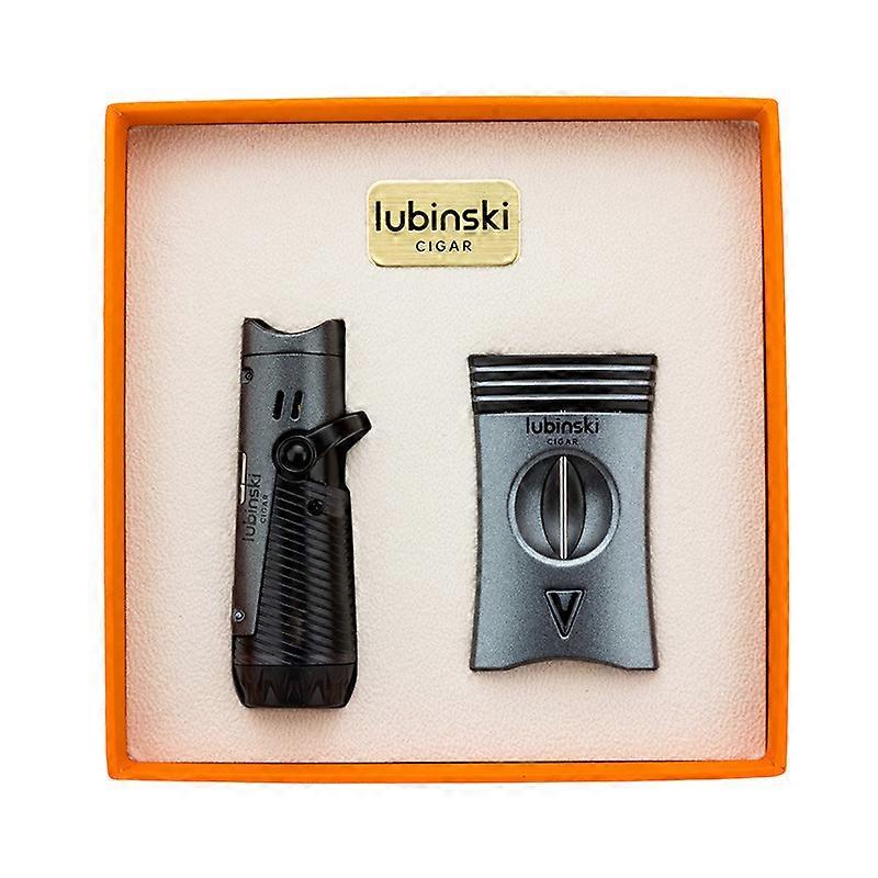 Lubinski Cigar Suit Multi-Function Lighter With punch Opener Needle Cigarette Holder V-Shaped cutter Gift Box Two-Piece Set