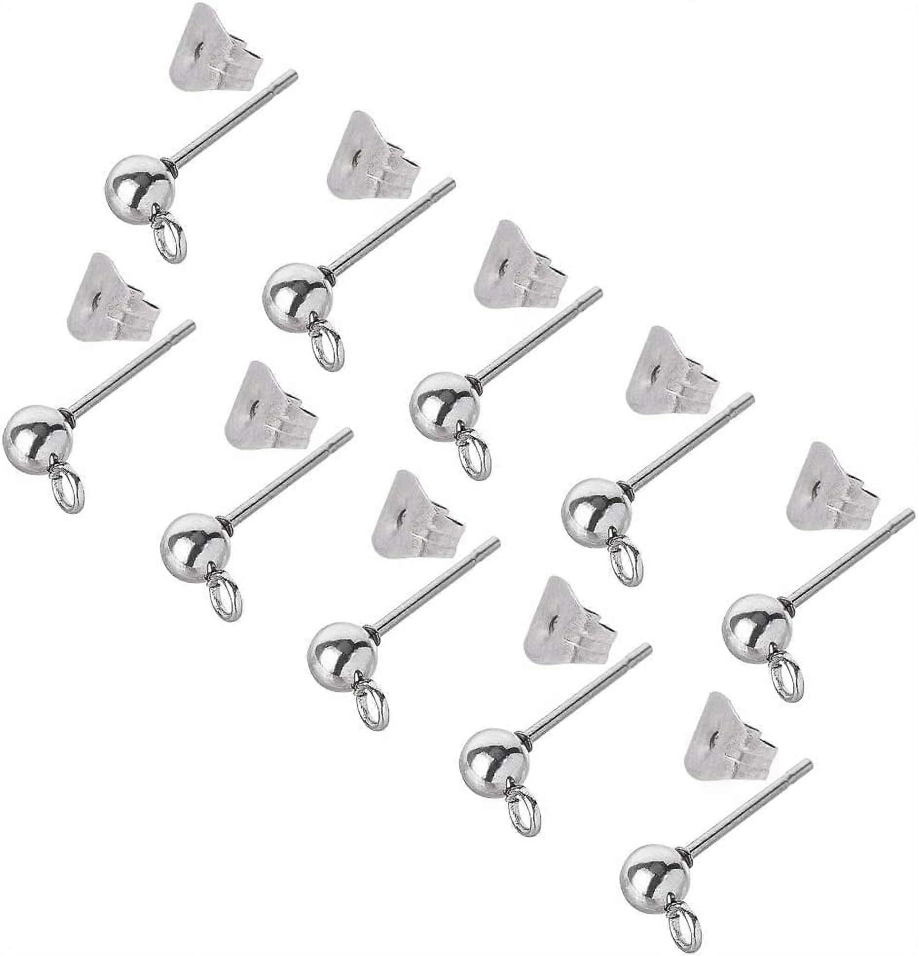100pcs(50 Pairs) Stainless Steel Stud Earrings 0.8mm Pin Ball Ear Studs Components with Open Loop Ball Stud Earring with Earring Backs Jewelry Finding