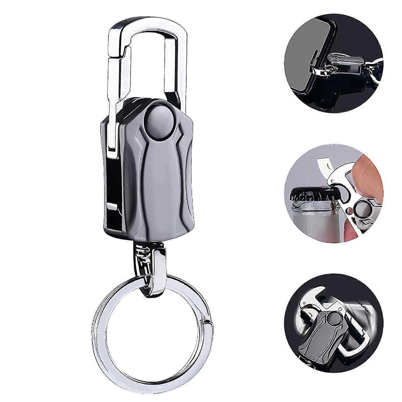 Keyring 4 In 1 Keychain Multi-Function Tool Waist Double Ring Keychain Gift For Your Father, Bottle Opener, Decompression Toy Key Chain