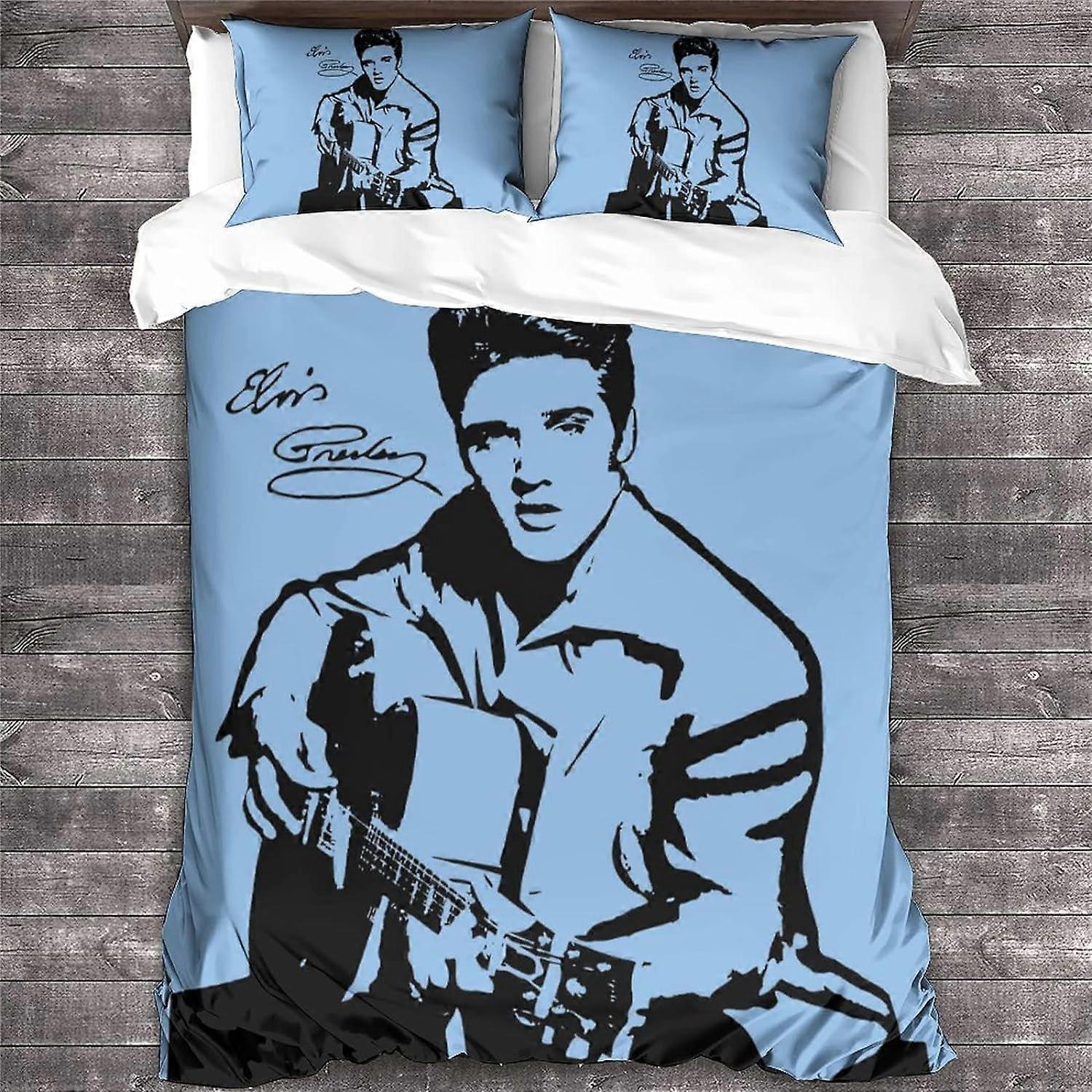 Elvis Presley Pieced Bedding Set with Duvet Cover and Pillowcase, Microfiber, Rock 'n' Roll Singer Digital Print D