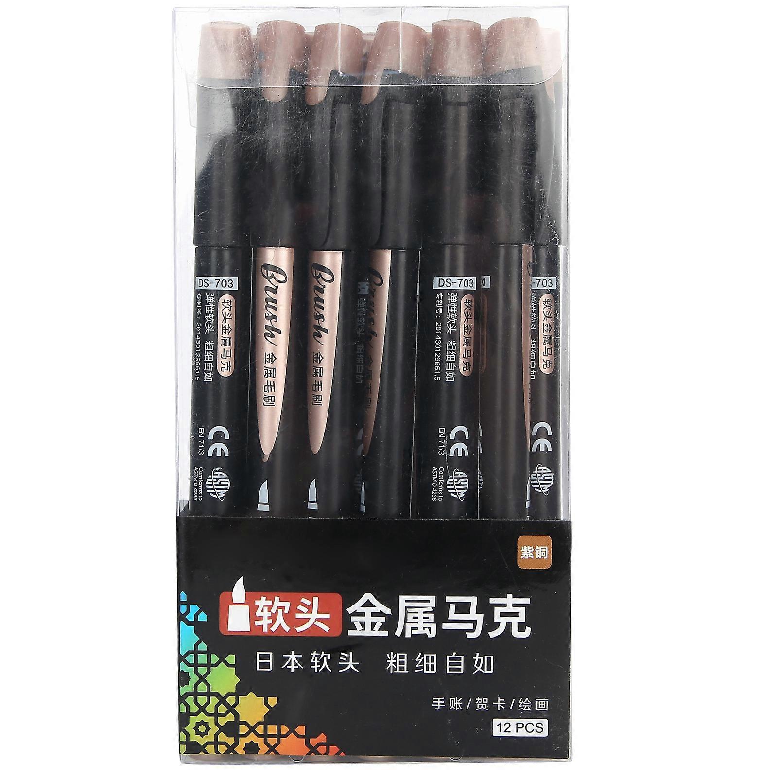 12pcs Soft Tip Metallic Color Pen Set Fast Drying Waterproof WaterBased Marker Kit for Rock Ceramic Fabric Wood Plastic Glass(Purple Bronze )