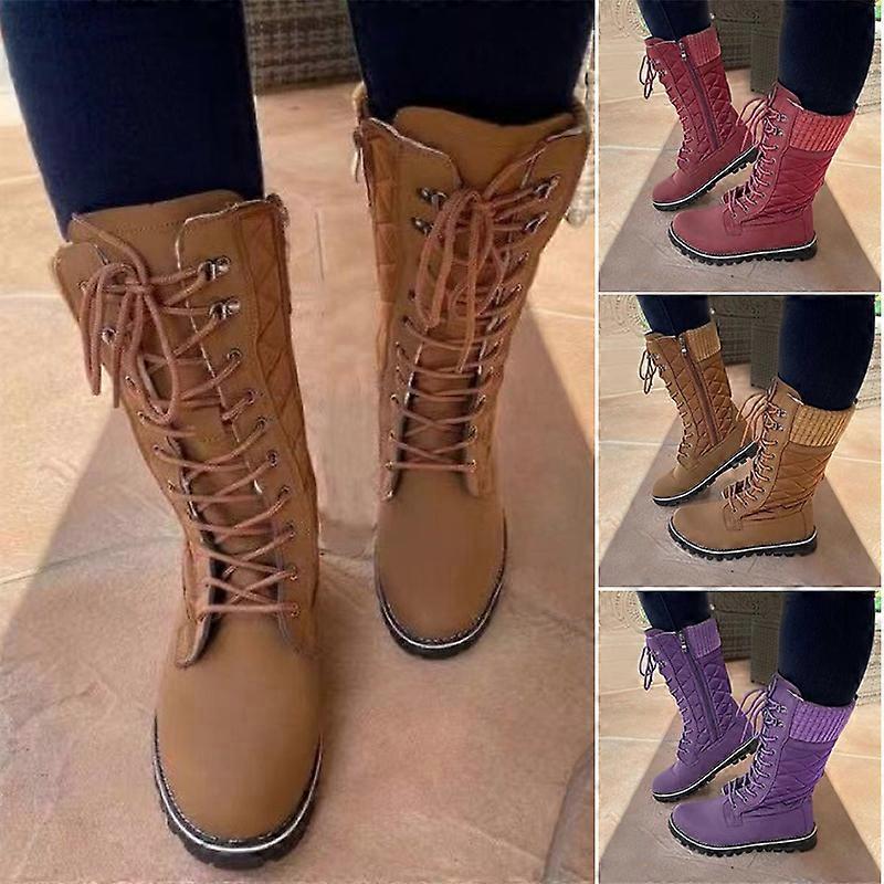 Women's Suede Boots Girls High-top Boots Lace Up Non-slip Long Boots Vintage