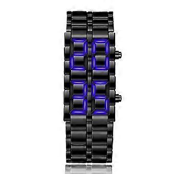 Mode Zwart Volledig Metaal Digitaal Lava Polshorloge Mannen Blauw LED Display Mens Horloges Geschenken voor Mannelijke Jongen Sport Creatieve Klok