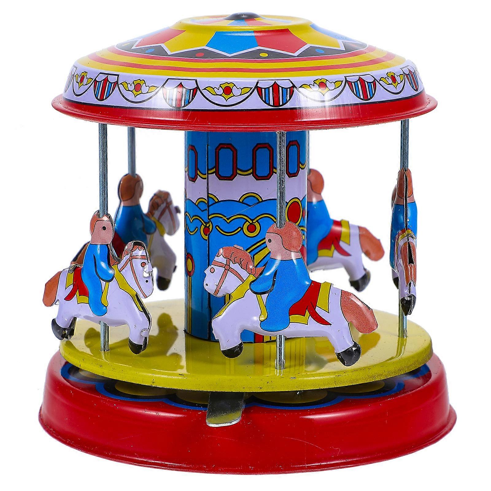 Antique Carousel Iron Windup Toy Classic Vintage Clockwork Wind Up Rotating Carousel Toy