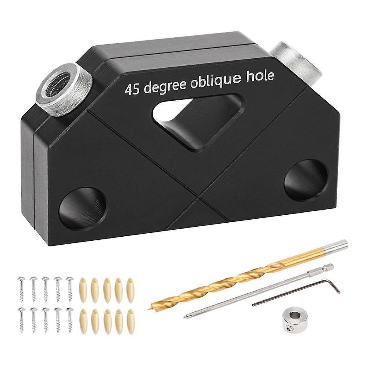 Dowel Jig for Angled Dowel Joints, Dowel Jig Kit with Drill Bit,Hex Key, Stop Ring, Plastic Pocket