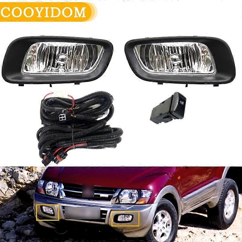 For Mitsubishi Pajero v73 v75 v77 2001 2002  front bumper fog light black headlight DRL Driving Light with cable switch