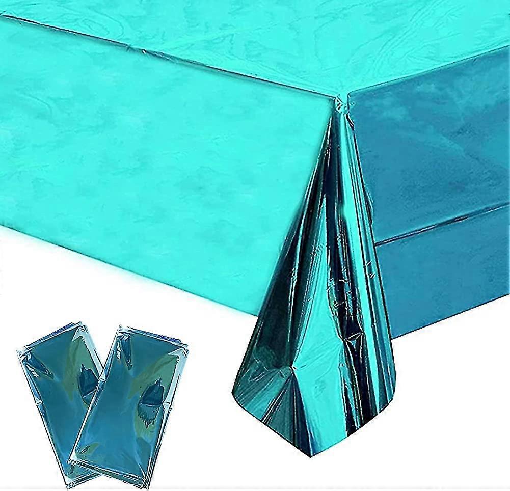 2pcs Acsergery Foil Tablecloth Shiny Blue Tablecloth,1.37mx2.74m Metallic Rectangular Table Cover Gift