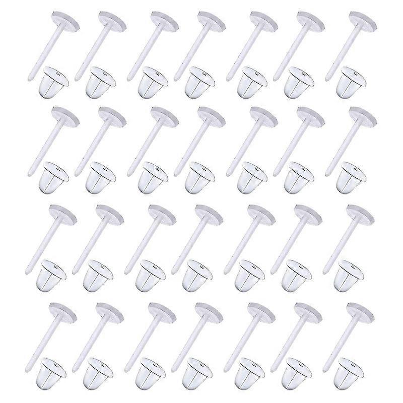 100pcs Plastic Earrings, Clear Earring Posts Pins And Rubber Earring Backs