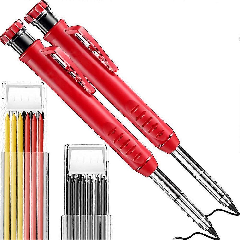 2pcs Carpenter Pencil 12 Refill Leads Built-in Sharpener Construction Pencils For Carpenter Scriber