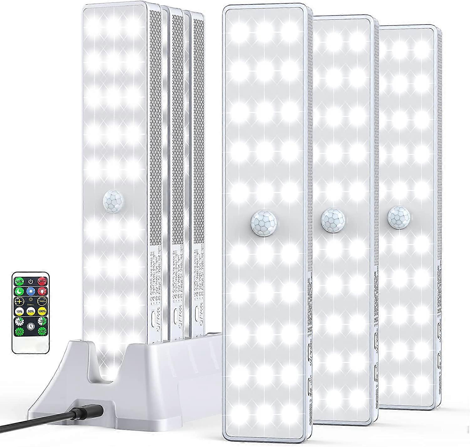 LED Closet Light 6 Pack 30LEDs Dimmer USB Rechargeable Motion Sensor Light Under Cabinet Lighting with Remote Control Wireless Stick-Anywhere Night