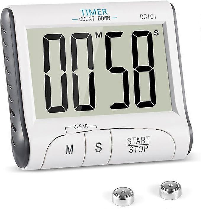 Kitchen Timer, 24H Digital Magnetic Electronic Kitchen Timer Digital Timer with Sound Alarm LCD Display Countdown Timer Magnetic Stand - White