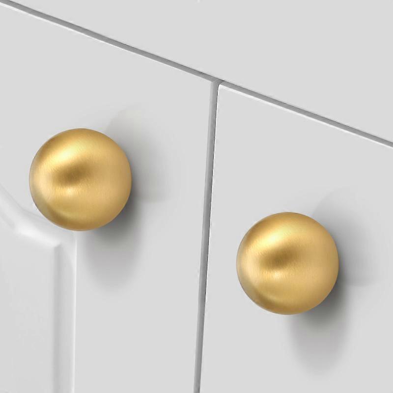 2pcs 24mm Diameter Round Solid Brass Pulls Antique Cabinet Drawer Small Handles Modern Minimalist Handles Knobs (Gold)