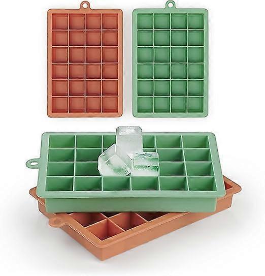 Ice Cube Tray - 2 Trays of 24 Ice Cubes, or 48 Ice Cubes - Silicone Ice Cube Tray - BPA Free - Olive Green/Mineral Red