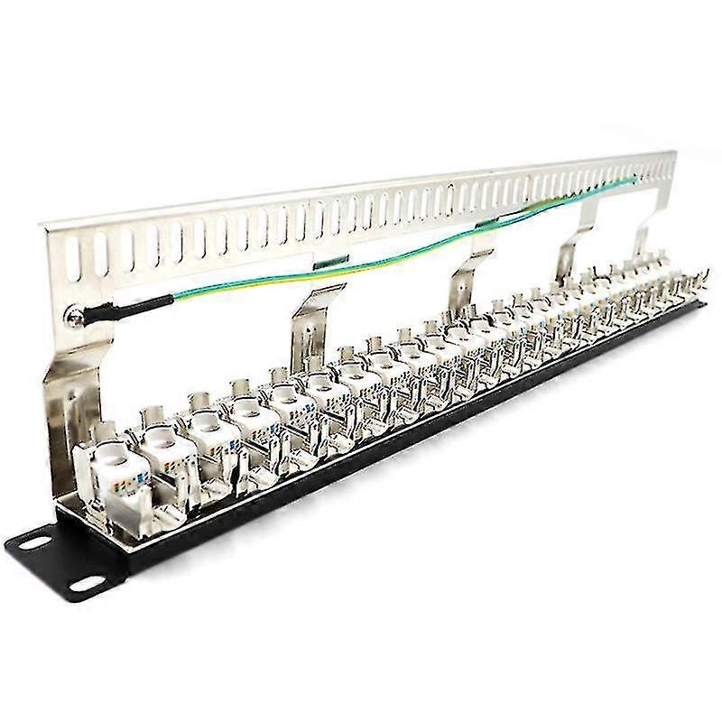 Cat7 Patch Panel 24port Cat7/cat6a Ftp Patch Panel Full Shielded Incl. 24x Cat7 Shielded Adapter 1u