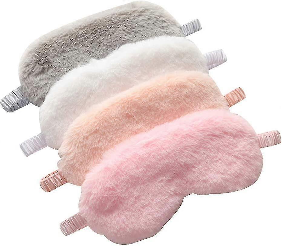 4 Pack Plush Eye Mask Soft Sleeping Blindfold Eye Cover For Sleepover Gift Birthday Party Favors, Comfortable Silky Fabric On The Back, Cozy, Fluffy A