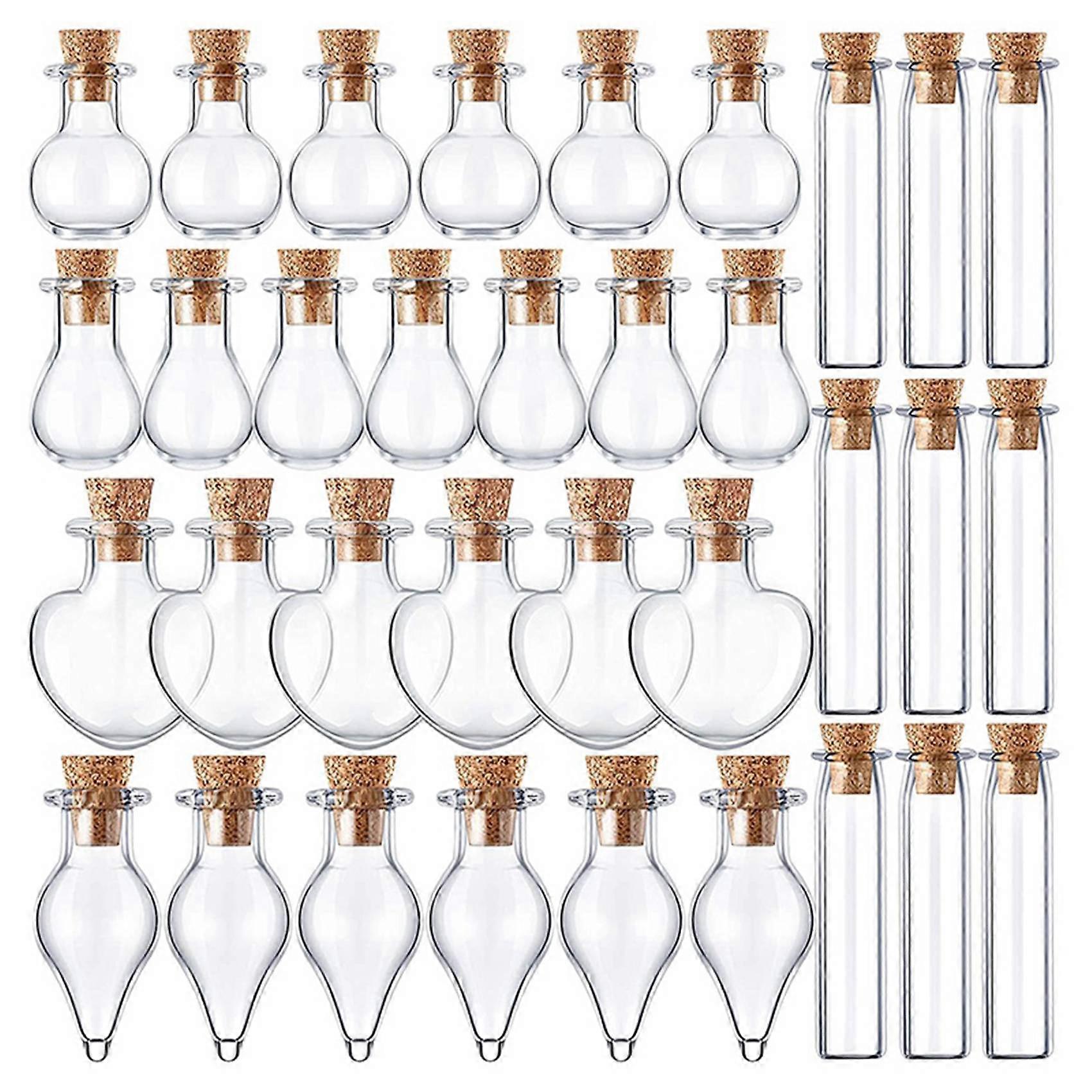 50 Pieces Small Mini Glass Jars Bottles with Cork Stoppers 5 Shapes Tiny Wishing Drifting Bottle Cr