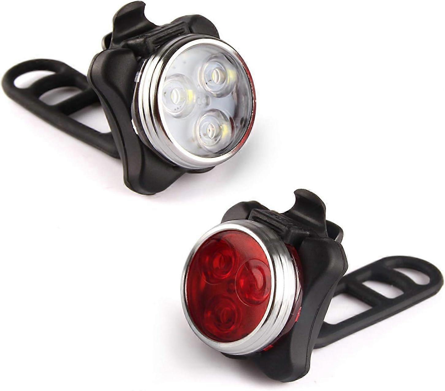 2 Lights USB Rechargeable Bike Light Set,Super Bright Front Headlight and Rear LED Bicycle Light, 4 Light Mode Options (2 USB cables and 2 Strap Inclu