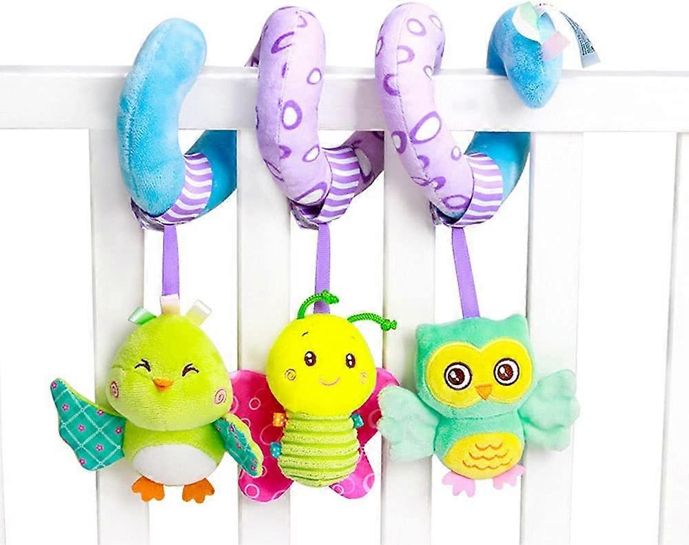 Baby Activity Spiral Plush Stroller Toy, Crib Toys with Bell, Soft Hanging Plush Toy with Sound for 0-3 Year Old (Sky)