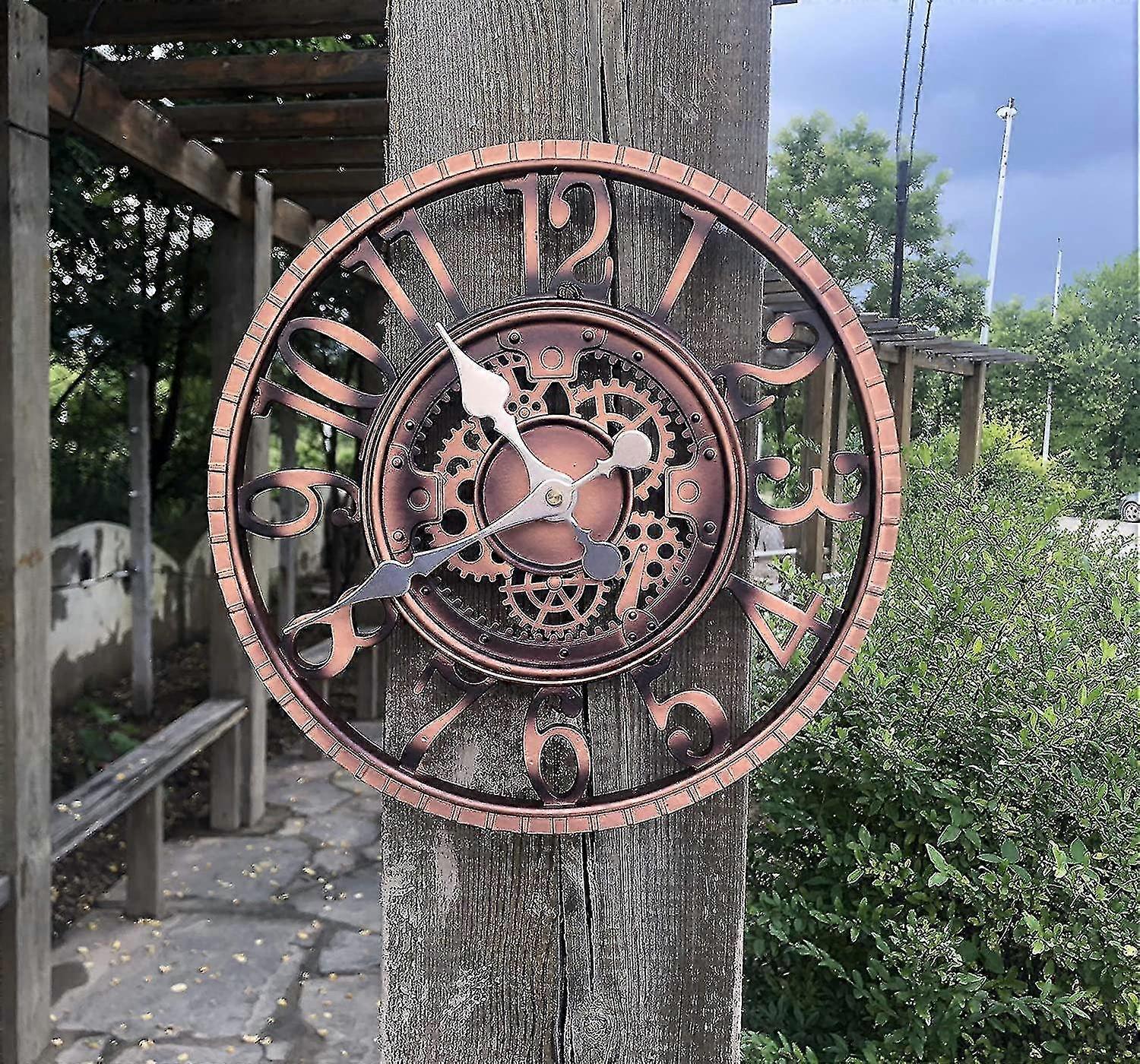 שעון גינה רטרו גדול - עמיד למים - שעון אמבטיה - עיצוב וינטג' - ללא תקתוקים