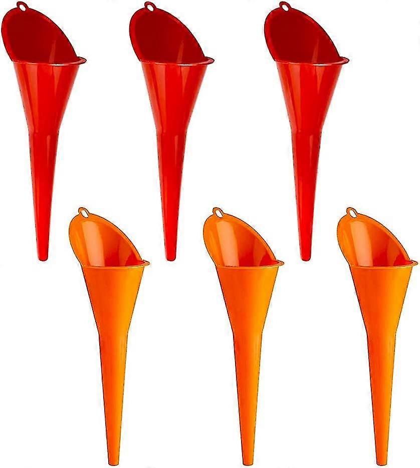 6pcs Long Funnel Replacement Anti-drip Oil Filter Funnel Kit Multi-function Filter Funnel Plastic Fuel Funne, Orange Red