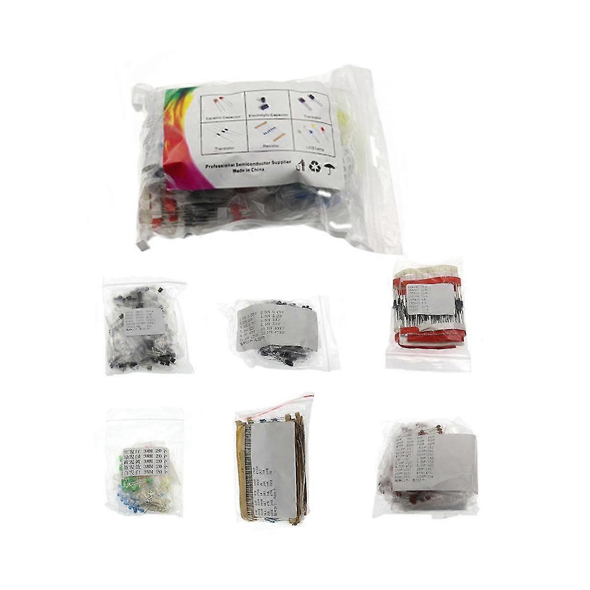 1390pcs 6 Kinds Of Components Package Resistor Package Electrolytic Capacitor Package Diodes Electr