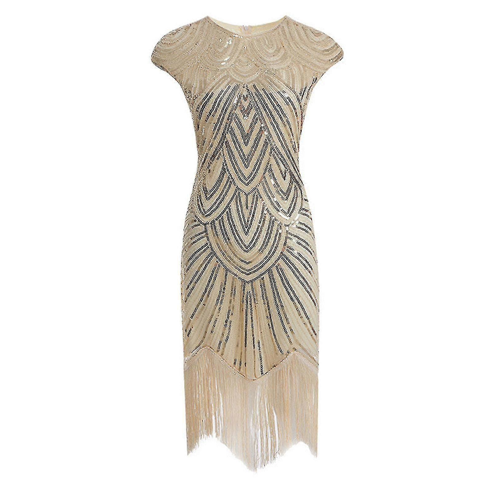 1920's Great Gatsby Costume Peaky Blinders Cocktail Party Dress Champagne M