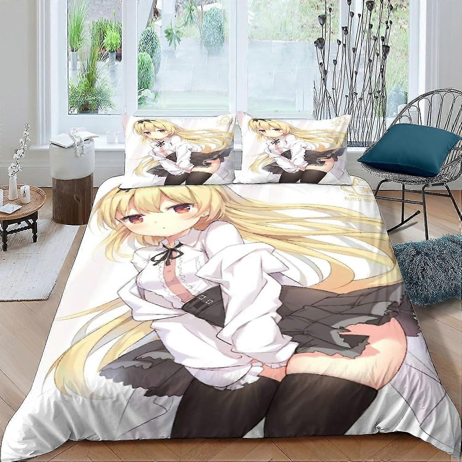 o3123 Lençóis Arifureta3D Efeito Capa de Edredom para Crianças e Adultos Impresso Microfibra Arifureta Conjunto de Capa de Edredão com Fronhas Colcha Bedd