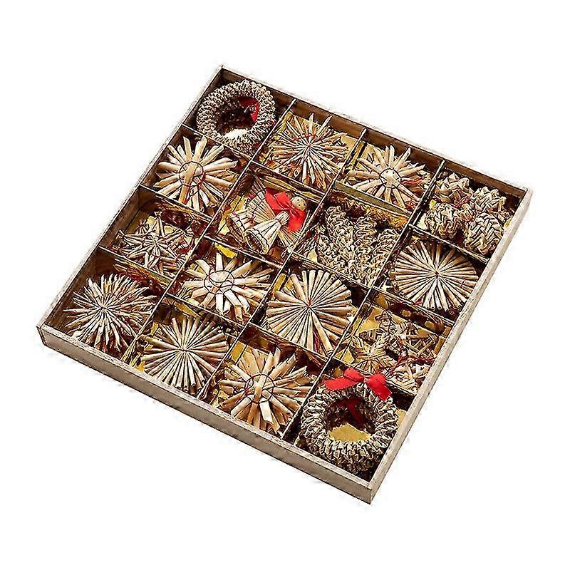 56-piece Straw Star Set - Christmas Tree Decorations - Straw Pendants