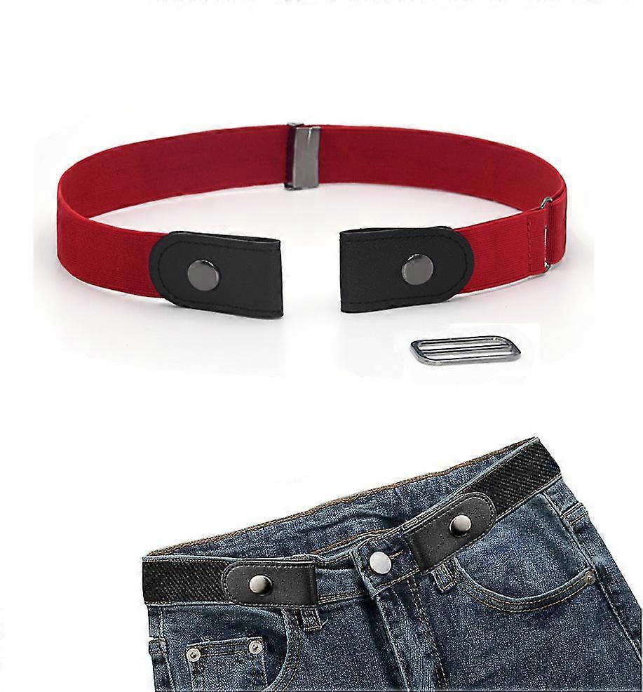 1pcs cinto ajustável sem fivela, cintura elástica invisível unisex, elástico (vermelho)