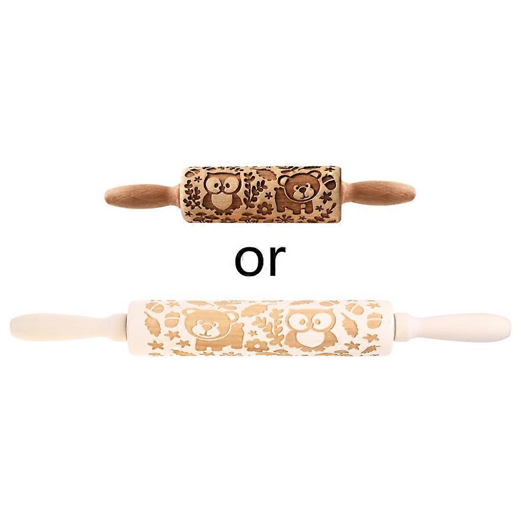 Exquisite Christmas Animal Pattern Embossed Rolling Pin for Cake Dough Biscuit