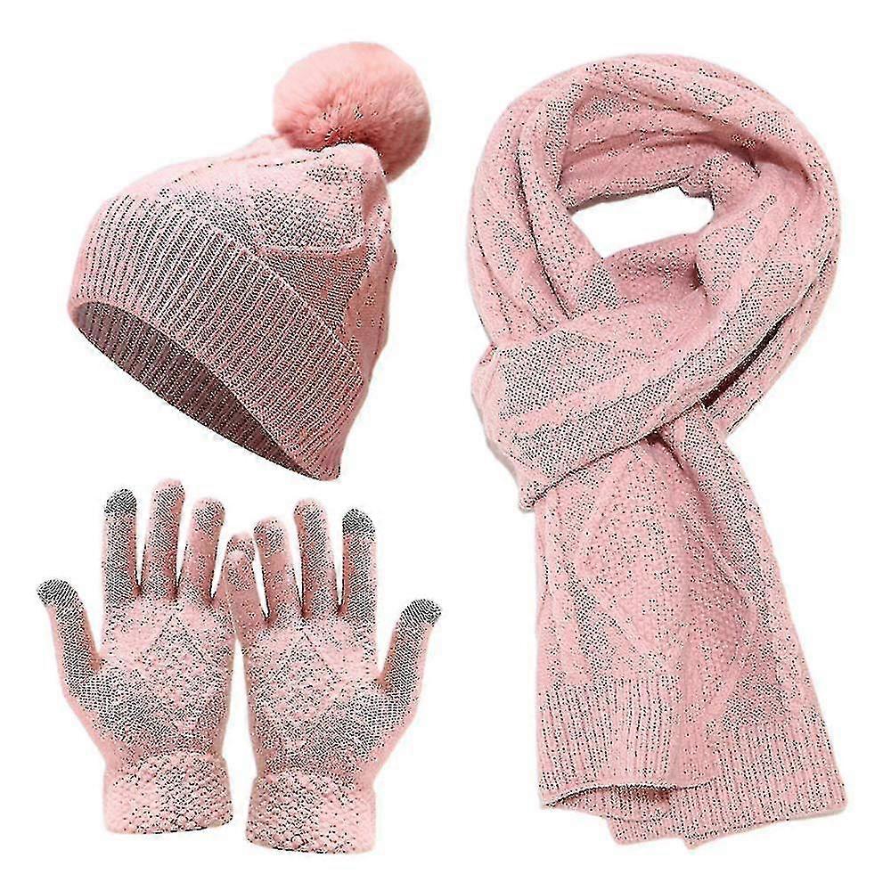 3pcs/set Warm Pom Pom Beanie Hat Knitted F Gs Set