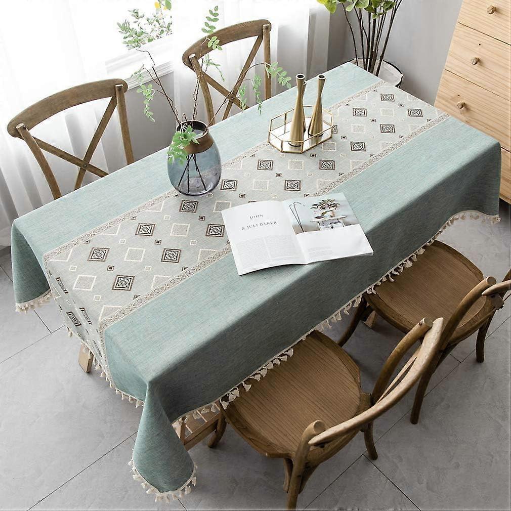Elegant Chinese Printed Tablecloth, Washable Washable Table Cloth, Green Family Reunion Table Decoration Table Cloth (Square, 140 x 260 cm)