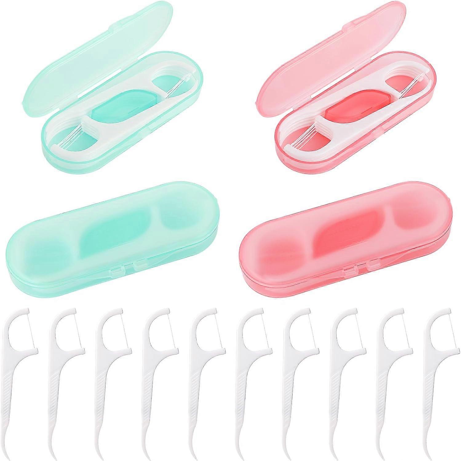 Dental Floss 4-Pack Portable Floss Dispenser Holder Travel Floss Pick Storage Case Refillable Floss Pick Container 40 Count Threaded Flosser