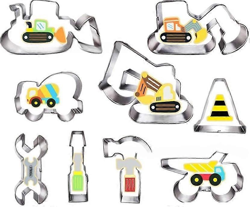 9PCS Construction Cookie Cutters, Hammer, Wrench, Transport Tools Set