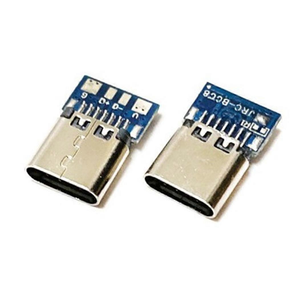 2 Pcs Micro USB Type-C Connector 16 Pin Female Solder Jack 180 Vertical Shield