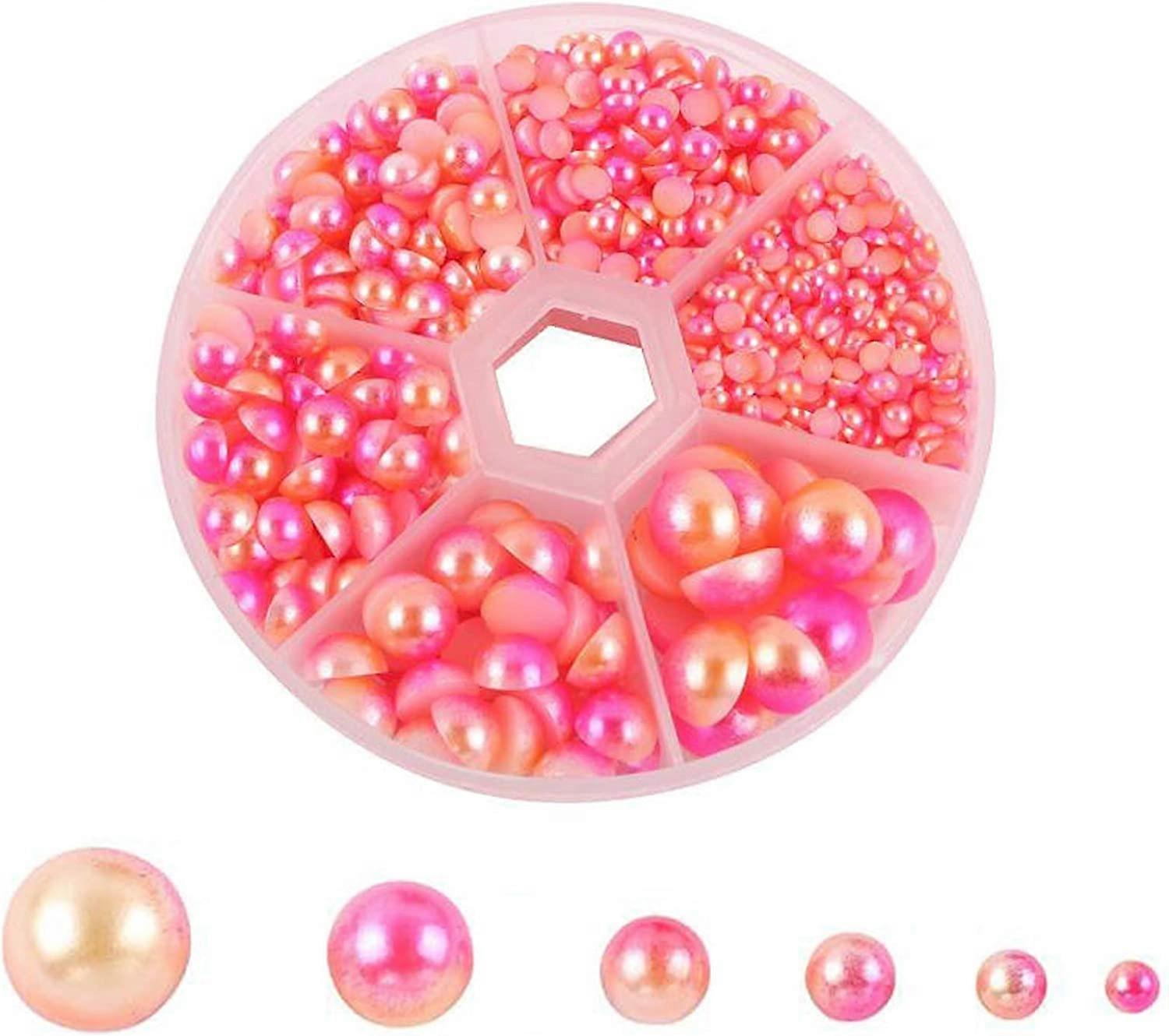 1150 Pcs 1 Box Gradient Flatback Imitation Pearls Half Round Pearls Bead Loose Beads Gem for DIY Craft Nail Making Assorted Mixed Sizes 3/4/5/6/8/10mm