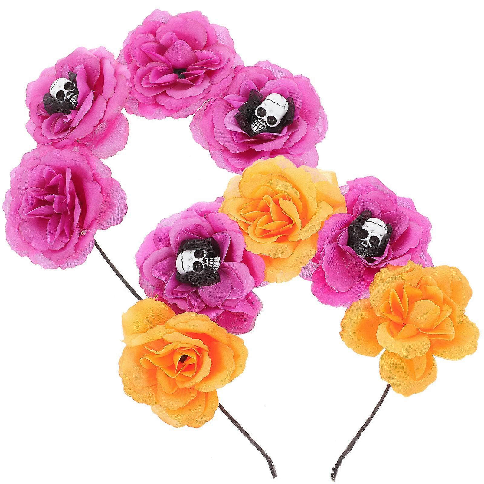 2 Pcs Simulation Flower Headband with Skull Head The Dead Skull Headpiece