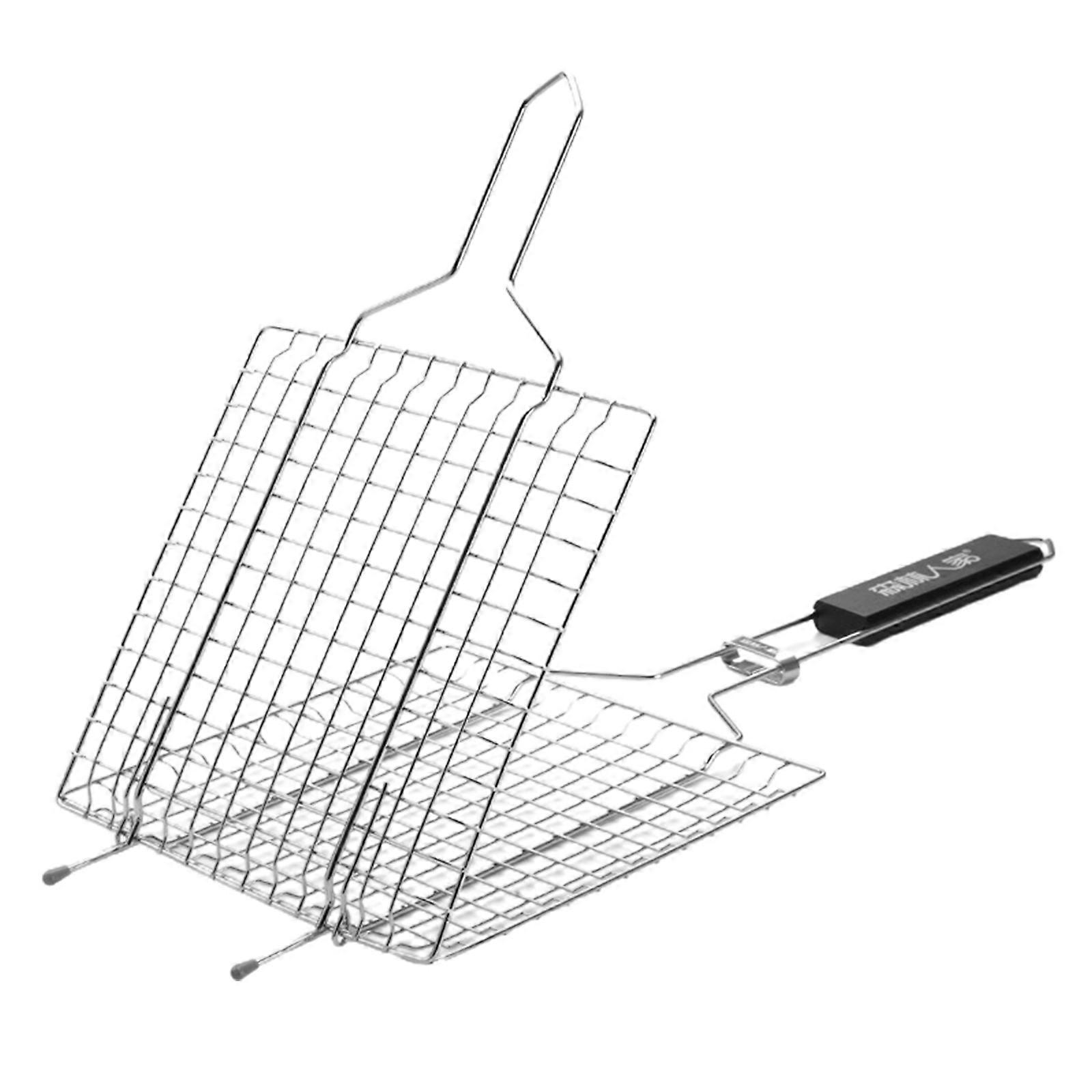 Grilling Basket Metal Mesh with Foldable Handle Picnic Sausage Grill Rack Net